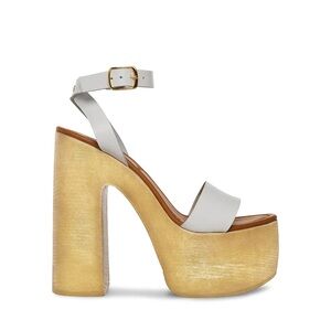 Steve Madden White Leather Platform Sandals with Gold Block Heel